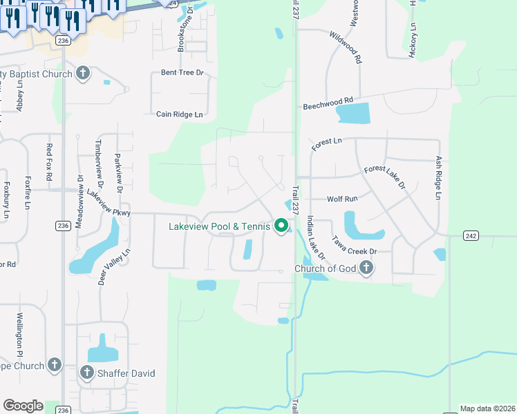 map of restaurants, bars, coffee shops, grocery stores, and more near 8257 Brookfield Drive in Findlay