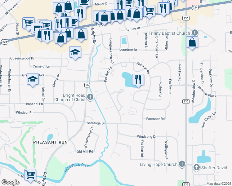 map of restaurants, bars, coffee shops, grocery stores, and more near 2210 Bonnie Lane in Findlay
