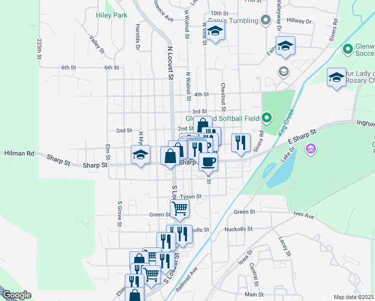 map of restaurants, bars, coffee shops, grocery stores, and more near 430 1st Street in Glenwood