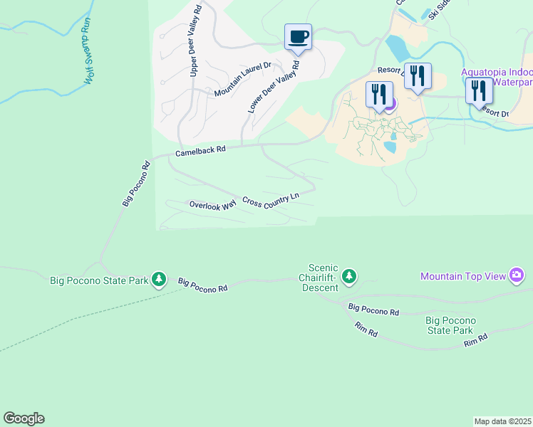 map of restaurants, bars, coffee shops, grocery stores, and more near 256 High Pass Way in Tannersville