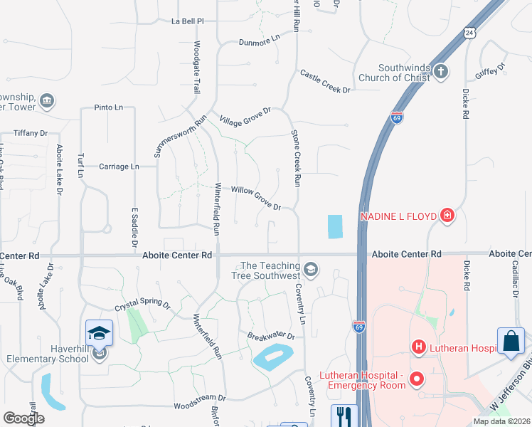 map of restaurants, bars, coffee shops, grocery stores, and more near 4002 Blythewood Place in Fort Wayne