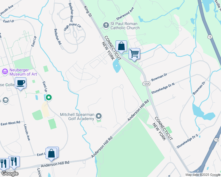 map of restaurants, bars, coffee shops, grocery stores, and more near 65 Doral Greens Drive West in Rye Brook