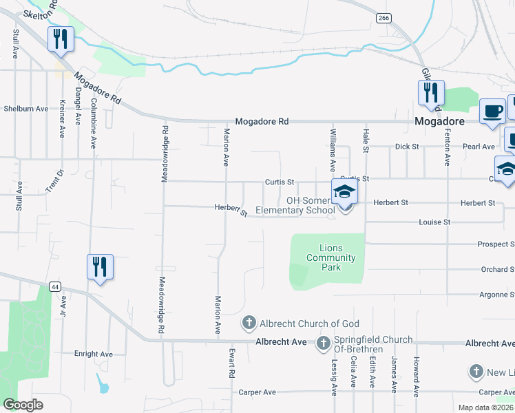 map of restaurants, bars, coffee shops, grocery stores, and more near 128 Donovan Avenue in Mogadore