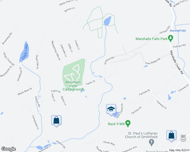 map of restaurants, bars, coffee shops, grocery stores, and more near 463 Taylor Drive in East Stroudsburg