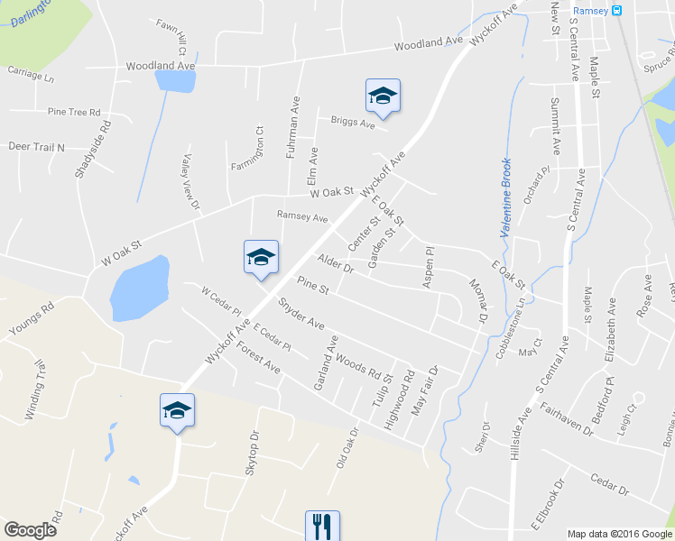 map of restaurants, bars, coffee shops, grocery stores, and more near 4 Alder Drive in Ramsey