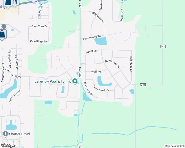 map of restaurants, bars, coffee shops, grocery stores, and more near 15886 Wolf Run in Findlay