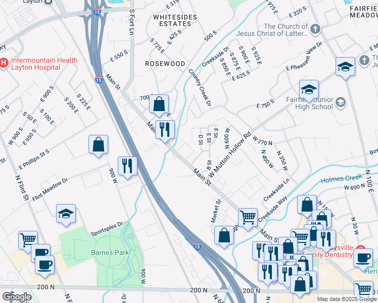 map of restaurants, bars, coffee shops, grocery stores, and more near 909 South Main Street in Layton