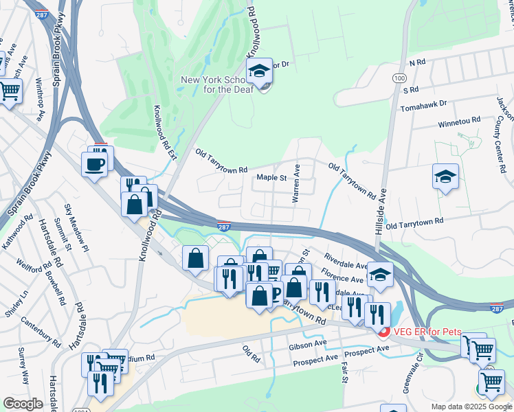 map of restaurants, bars, coffee shops, grocery stores, and more near 40 Washington Avenue in White Plains