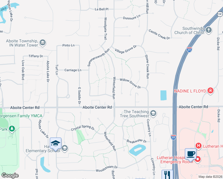 map of restaurants, bars, coffee shops, grocery stores, and more near 3920 Winterfield Run in Fort Wayne