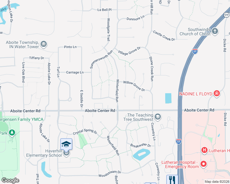 map of restaurants, bars, coffee shops, grocery stores, and more near 3920 Winterfield Run in Fort Wayne