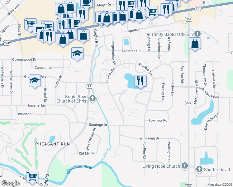 map of restaurants, bars, coffee shops, grocery stores, and more near 2210 Bonnie Lane in Findlay