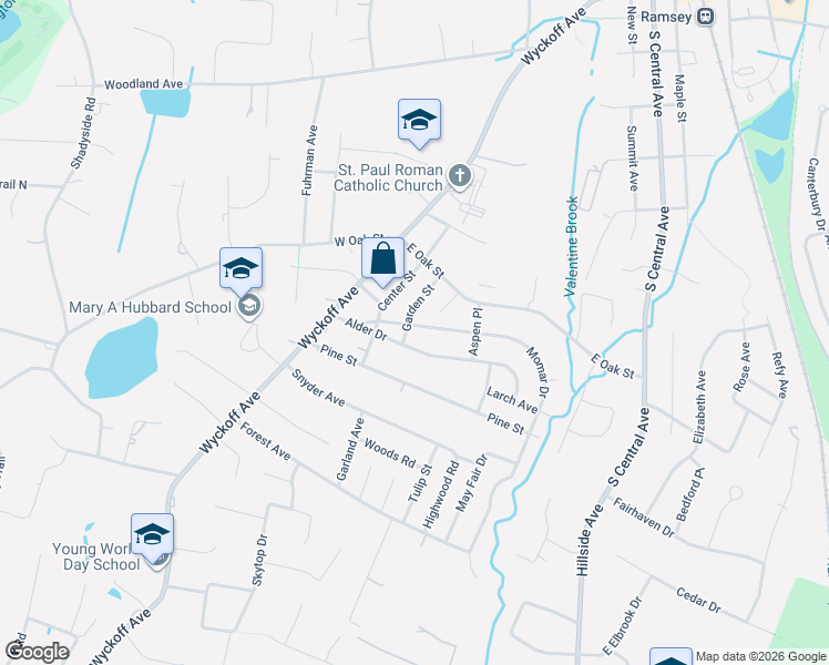 map of restaurants, bars, coffee shops, grocery stores, and more near 83 Momar Drive in Ramsey
