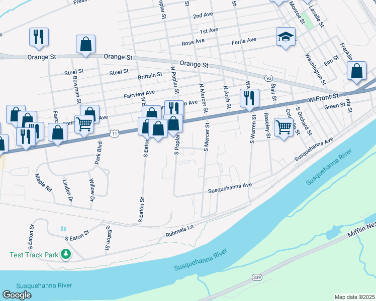 map of restaurants, bars, coffee shops, grocery stores, and more near 601-709 Circle Drive in Berwick