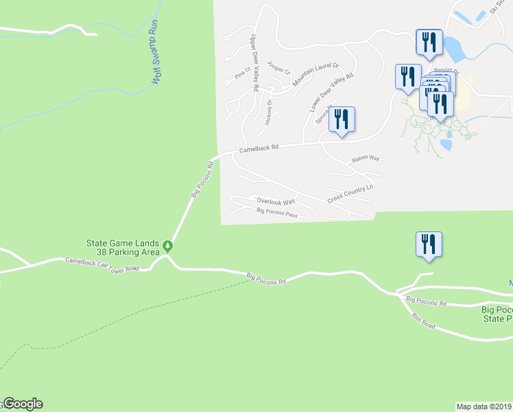 map of restaurants, bars, coffee shops, grocery stores, and more near 279 Overlook Way in Tannersville