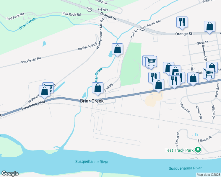 map of restaurants, bars, coffee shops, grocery stores, and more near 6029 Park Road in Berwick