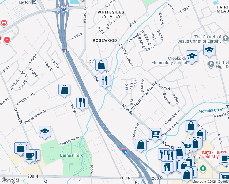 map of restaurants, bars, coffee shops, grocery stores, and more near 891 South Main Street in Layton