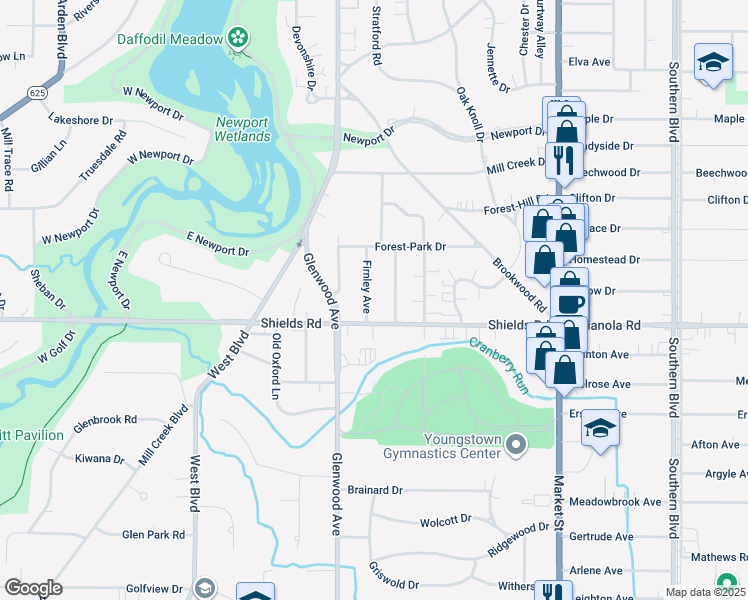map of restaurants, bars, coffee shops, grocery stores, and more near 5034 Friendship Avenue in Youngstown