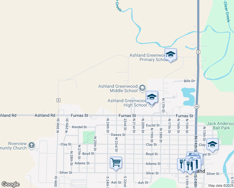 map of restaurants, bars, coffee shops, grocery stores, and more near 2157 North 22nd Street in Ashland