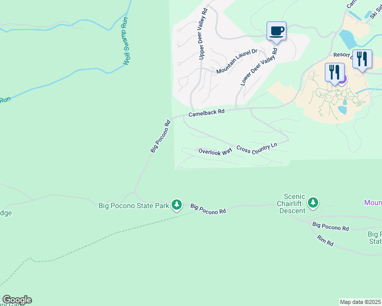 map of restaurants, bars, coffee shops, grocery stores, and more near 283 Overlook Way in Tannersville
