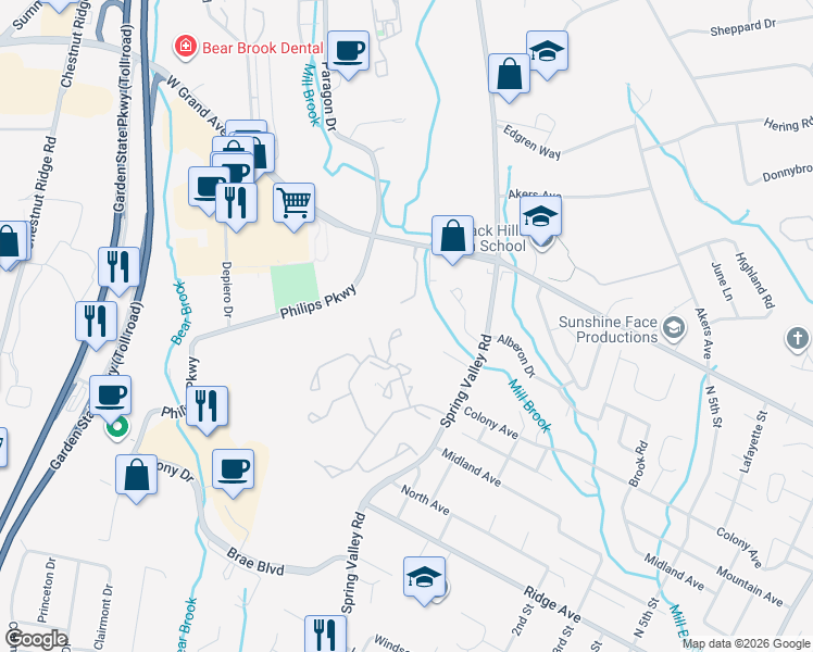 map of restaurants, bars, coffee shops, grocery stores, and more near 27 Sherwood Downs in Park Ridge