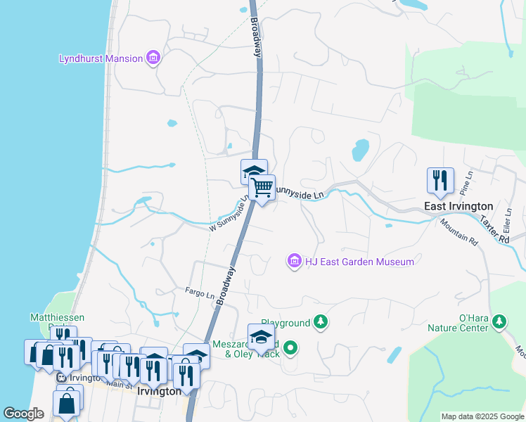 map of restaurants, bars, coffee shops, grocery stores, and more near 140 North Broadway in Irvington