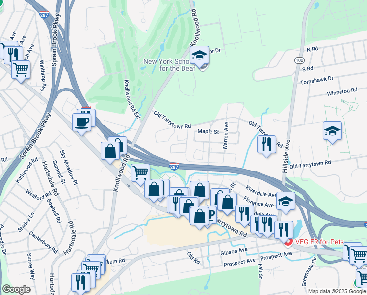 map of restaurants, bars, coffee shops, grocery stores, and more near 40 Washington Avenue in White Plains