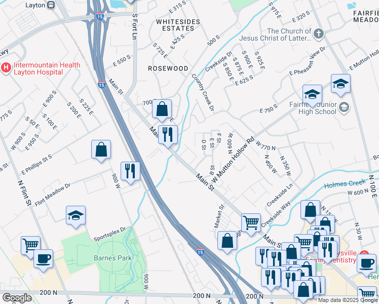 map of restaurants, bars, coffee shops, grocery stores, and more near 895 South Main Street in Layton