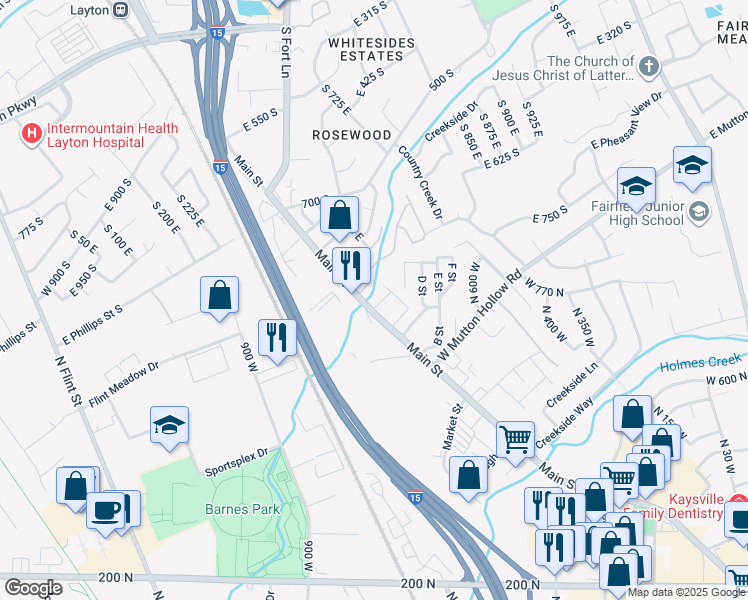 map of restaurants, bars, coffee shops, grocery stores, and more near 891 South Main Street in Layton