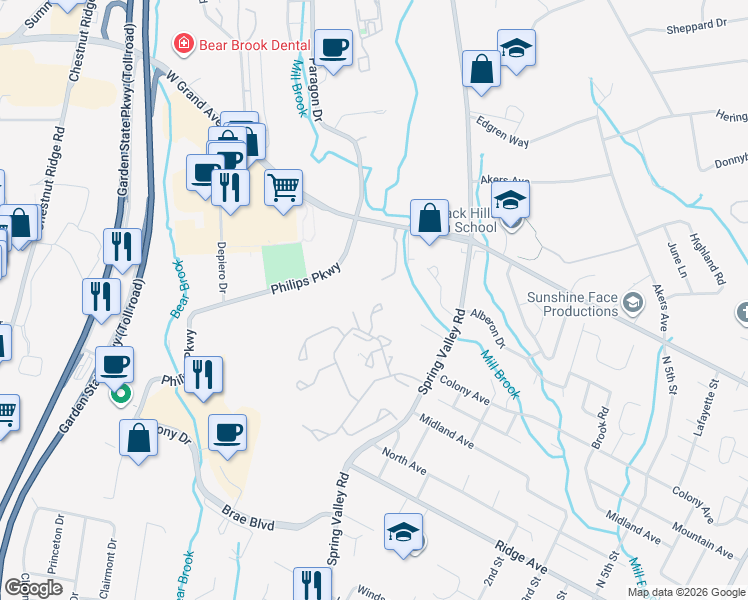 map of restaurants, bars, coffee shops, grocery stores, and more near 27 Sherwood Downs in Park Ridge