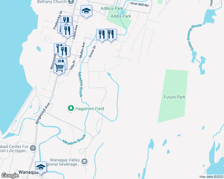 map of restaurants, bars, coffee shops, grocery stores, and more near 1216 Warren's Way in Wanaque