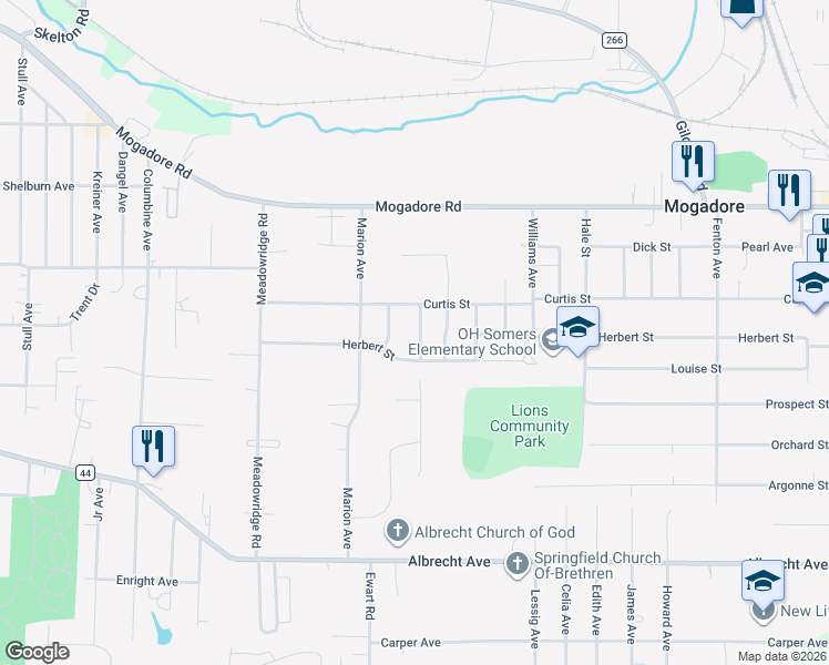 map of restaurants, bars, coffee shops, grocery stores, and more near 128 Donovan Avenue in Mogadore