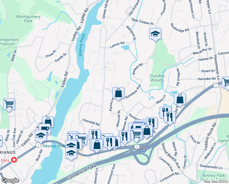 map of restaurants, bars, coffee shops, grocery stores, and more near 83 Sound Beach Avenue Extension in Greenwich