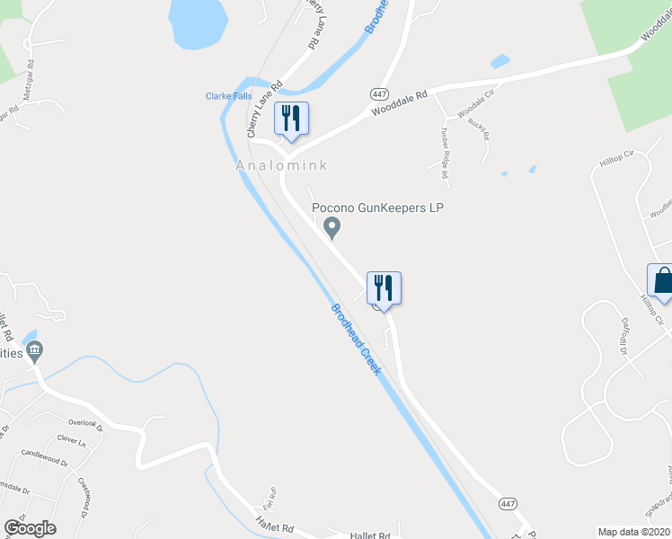 map of restaurants, bars, coffee shops, grocery stores, and more near 2299 Paradise Trail in East Stroudsburg