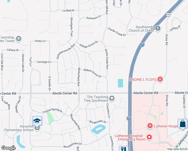 map of restaurants, bars, coffee shops, grocery stores, and more near 4002 Blythewood Place in Fort Wayne