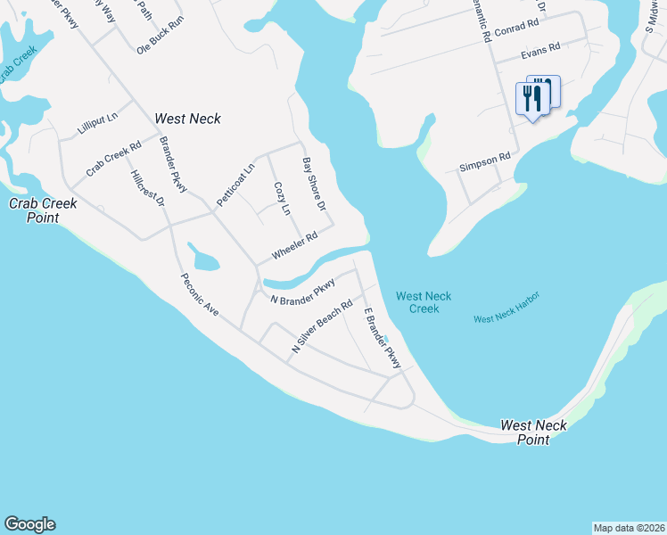 map of restaurants, bars, coffee shops, grocery stores, and more near 6 North Brander Parkway in Shelter Island