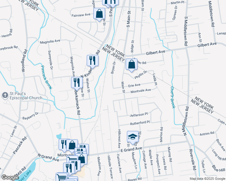 map of restaurants, bars, coffee shops, grocery stores, and more near 14 Erie Avenue in Montvale