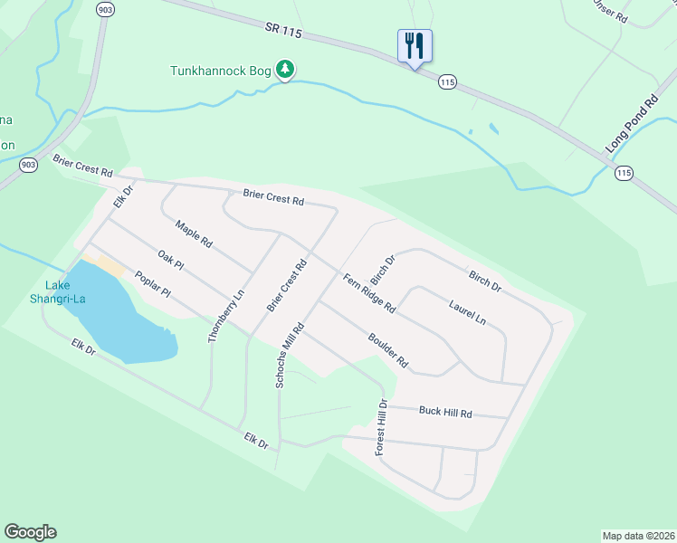 map of restaurants, bars, coffee shops, grocery stores, and more near 14 Schochs Mill Road in Albrightsville