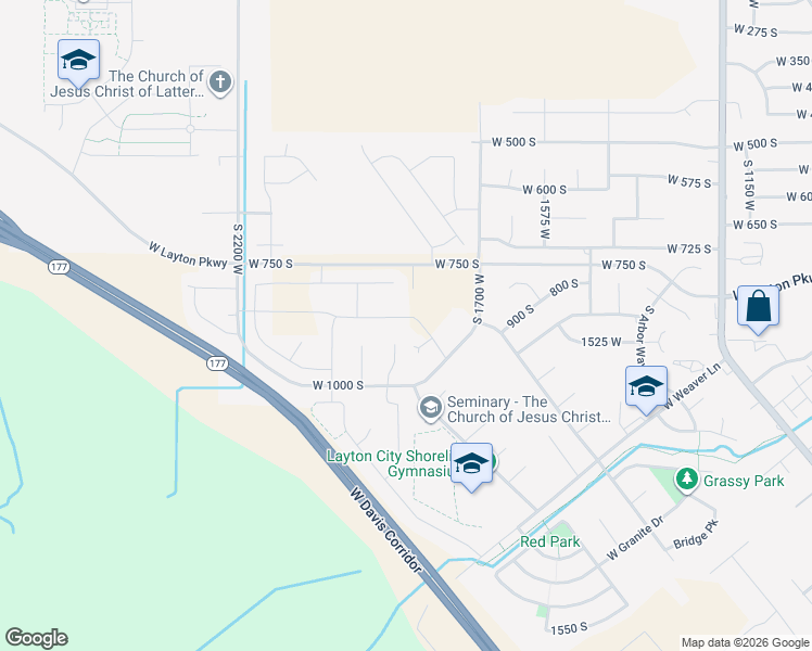 map of restaurants, bars, coffee shops, grocery stores, and more near 1853 West 850 South in Layton