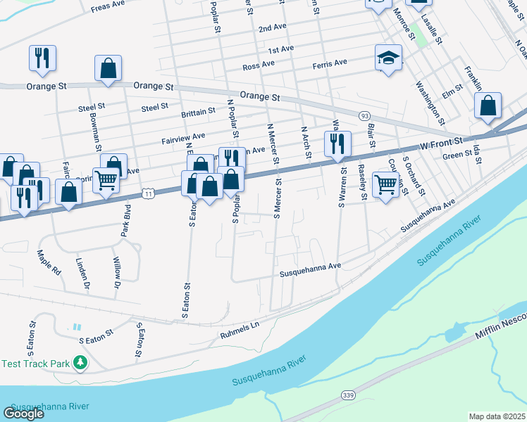map of restaurants, bars, coffee shops, grocery stores, and more near 601 Circle Drive in Berwick
