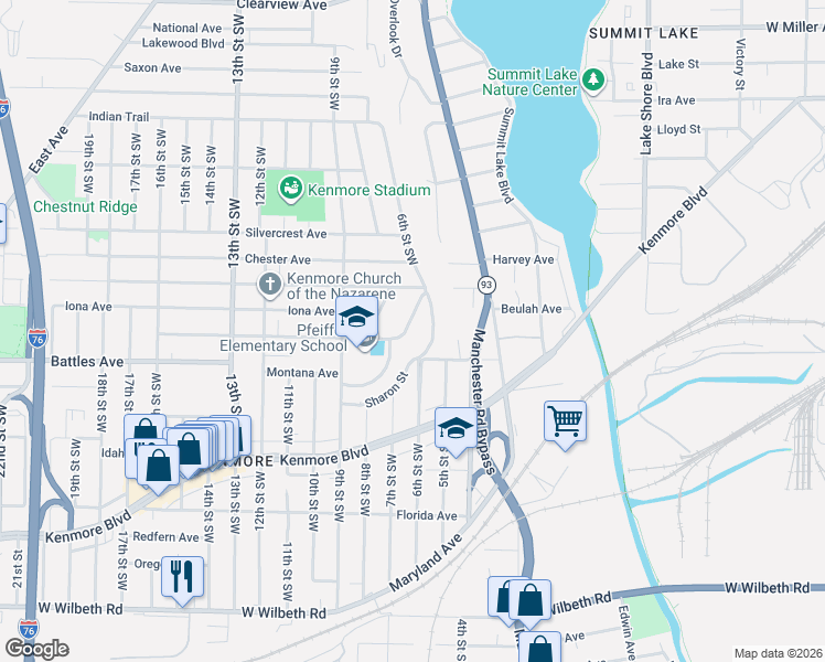 map of restaurants, bars, coffee shops, grocery stores, and more near 636 Polk Avenue in Akron