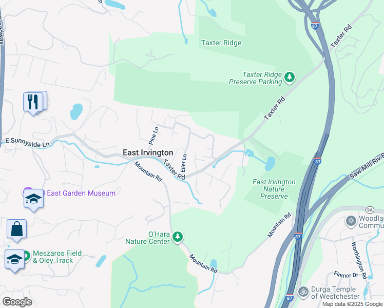 map of restaurants, bars, coffee shops, grocery stores, and more near 11 Willow Lane in Irvington