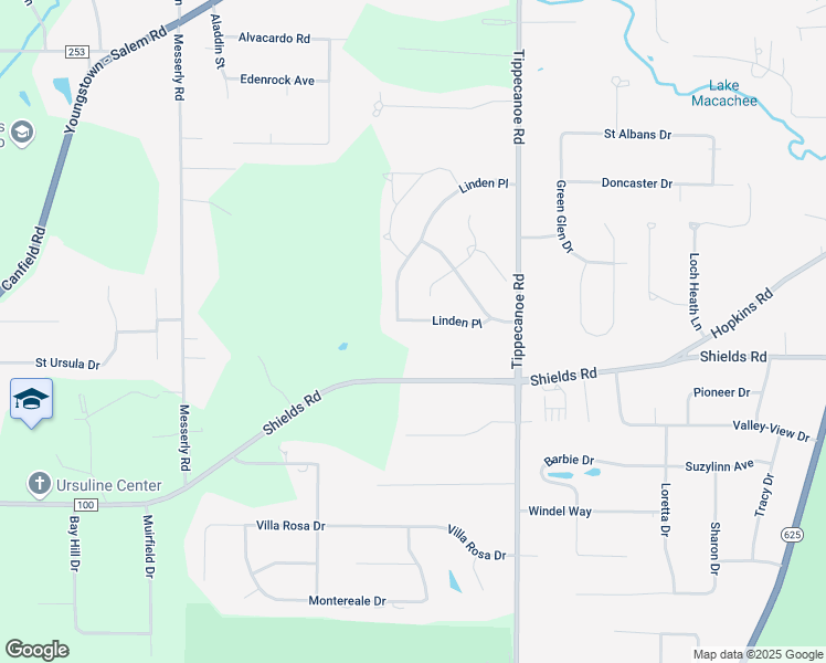 map of restaurants, bars, coffee shops, grocery stores, and more near 3185 Linden Place in Canfield