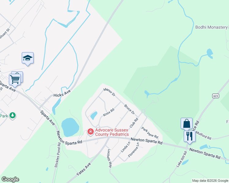 map of restaurants, bars, coffee shops, grocery stores, and more near 14 Bruce Drive in Newton