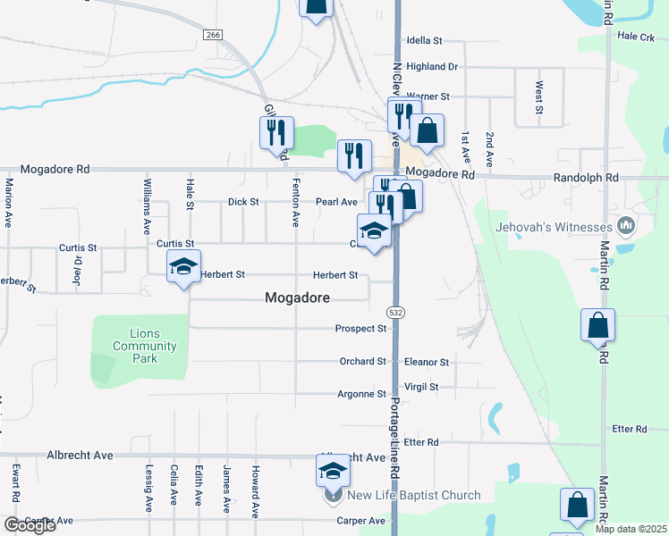 map of restaurants, bars, coffee shops, grocery stores, and more near 3835 Herbert St in Mogadore