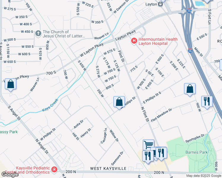 map of restaurants, bars, coffee shops, grocery stores, and more near 253 W 800 S in Layton