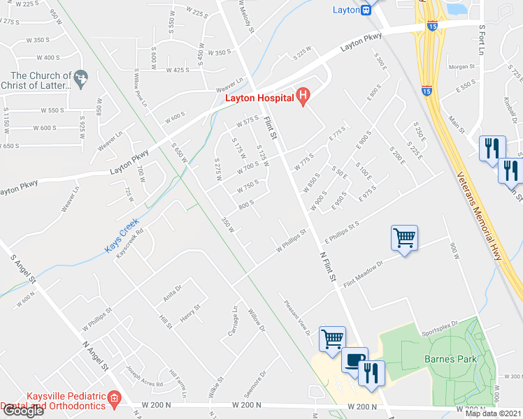 map of restaurants, bars, coffee shops, grocery stores, and more near 847 South 225 West in Layton