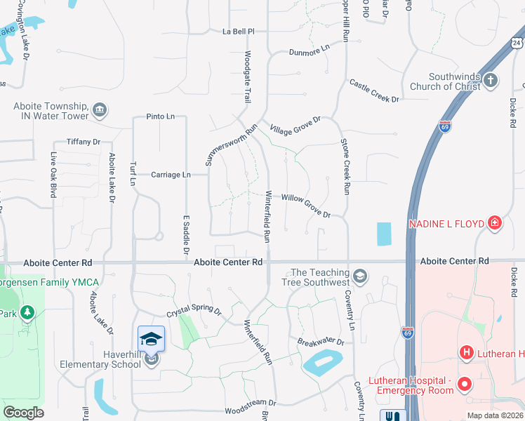 map of restaurants, bars, coffee shops, grocery stores, and more near 3920 Winterfield Run in Fort Wayne