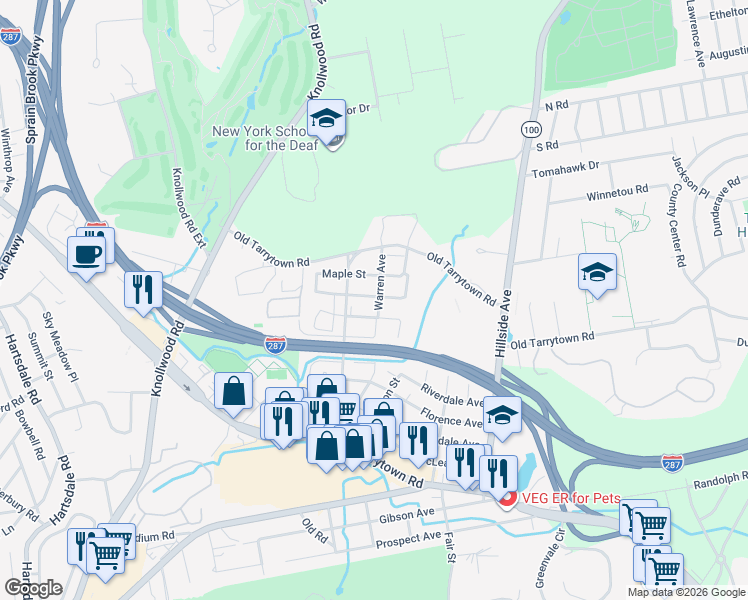 map of restaurants, bars, coffee shops, grocery stores, and more near 27 Beech Street in White Plains