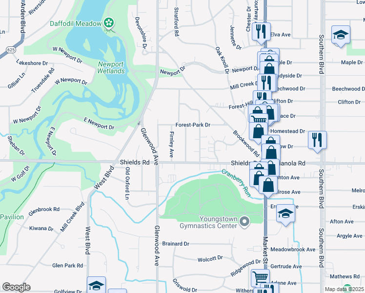map of restaurants, bars, coffee shops, grocery stores, and more near 5034 Friendship Avenue in Youngstown