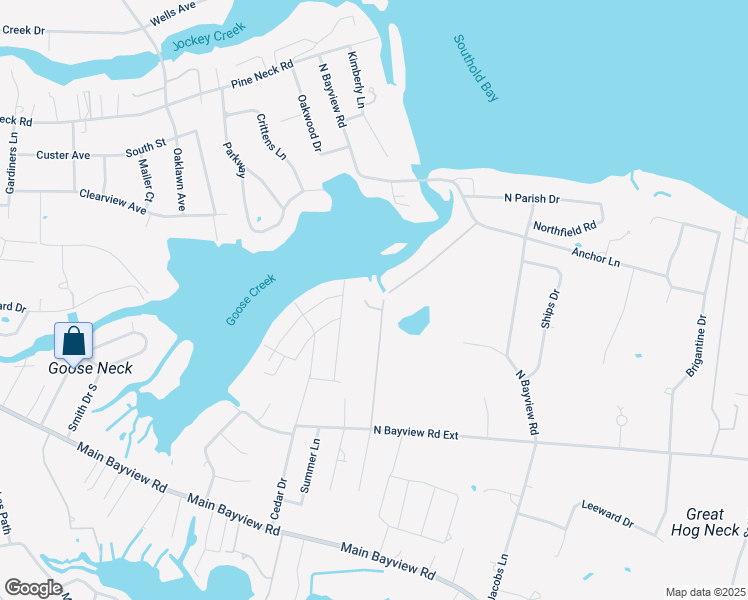 map of restaurants, bars, coffee shops, grocery stores, and more near 1605 Goose Creek Lane in Southold